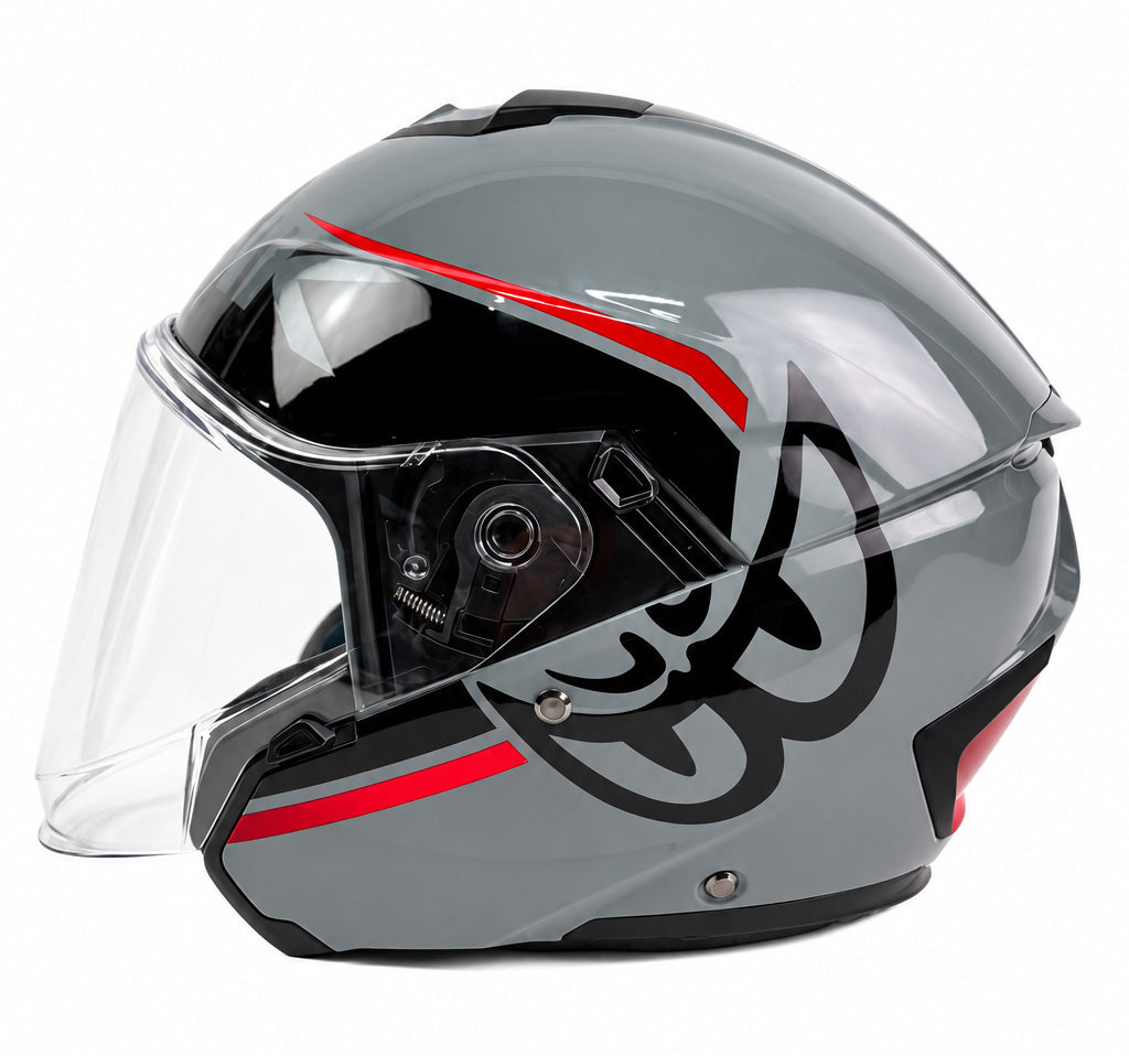 予約販売 HEL-279112-BK GREY/RED ベリック ジェットヘルメット