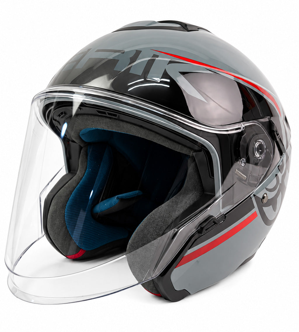 予約販売 HEL-279112-BK GREY/RED ベリック ジェットヘルメット
