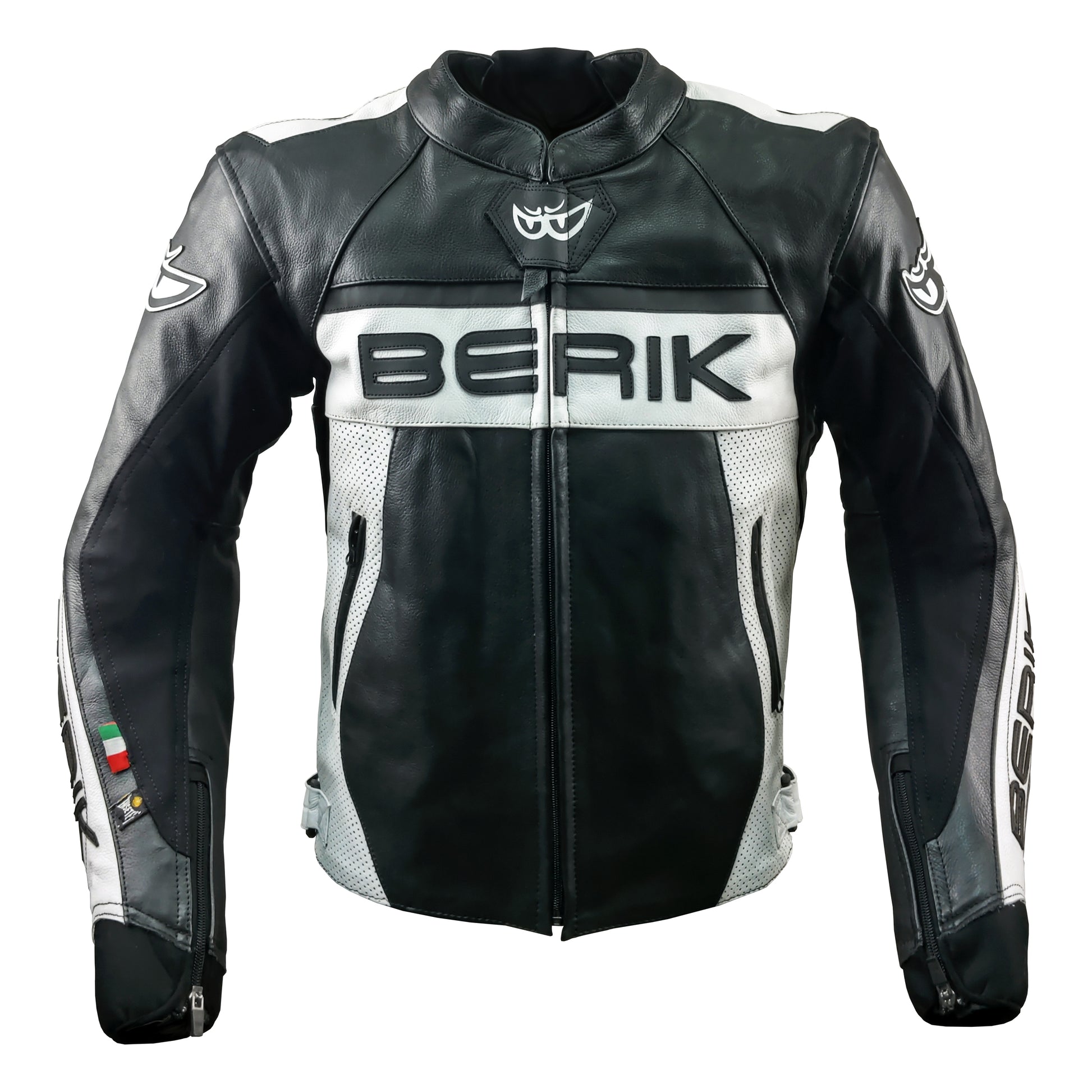 LJ-231101-BK BLACK/WHITE BERIK LEATHER JACKET レザージャケット